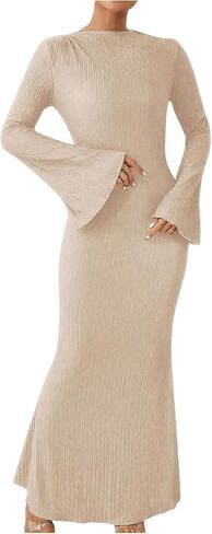 Gorglitter Women's Bell's Bell Long Sleeve Cocktail Maxi Dress Dress Crew Neck Bodycon Fishical Dresses Long Dresses in Saudi Arabia