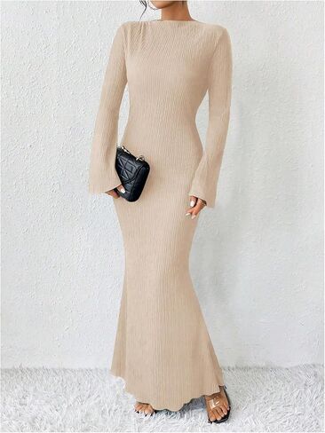 Gorglitter Women's Bell's Bell Long Sleeve Cocktail Maxi Dress Dress Crew Neck Bodycon Fishical Dresses Long Dresses in Saudi Arabia