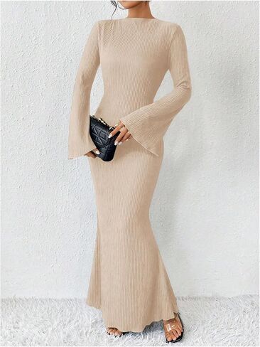 Gorglitter Women's Bell's Bell Long Sleeve Cocktail Maxi Dress Dress Crew Neck Bodycon Fishical Dresses Long Dresses in Saudi Arabia