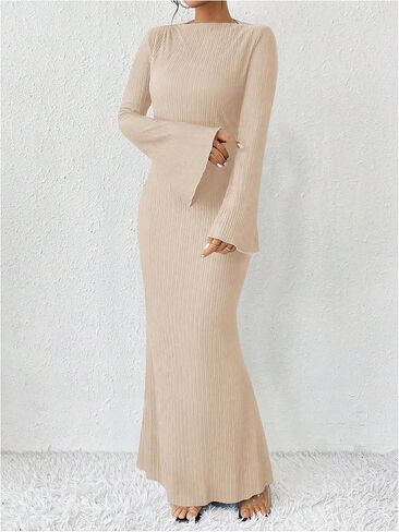 Gorglitter Women's Bell's Bell Long Sleeve Cocktail Maxi Dress Dress Crew Neck Bodycon Fishical Dresses Long Dresses in Saudi Arabia