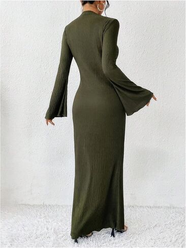 GORGLITTER Women's Bell Long Sleeve Cocktail Maxi Dress Crew Neck Bodycon Fishtail Casual Long Dresses in Saudi Arabia