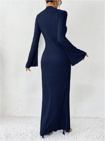 GORGLITTER Women's Bell Long Sleeve Cocktail Maxi Dress Crew Neck Bodycon Fishtail Casual Long Dresses in Saudi Arabia