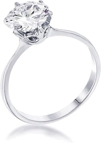 IVY & BAUBLE 1 Carat, 2 Carat, 3.5 Carat CZ Round Solitaire Engagement Ring in White Gold Plating, Size 5-10 in Kuwait