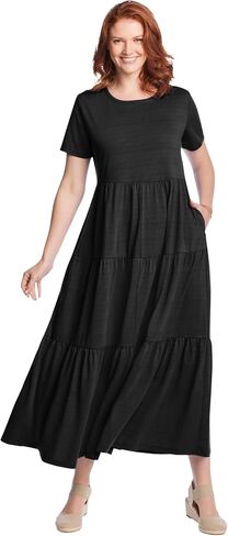 Woman Within Plus Size Short-Sleeve Tiered Dress in Kuwait