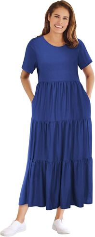 Woman Within Plus Size Short-Sleeve Tiered Dress in Kuwait