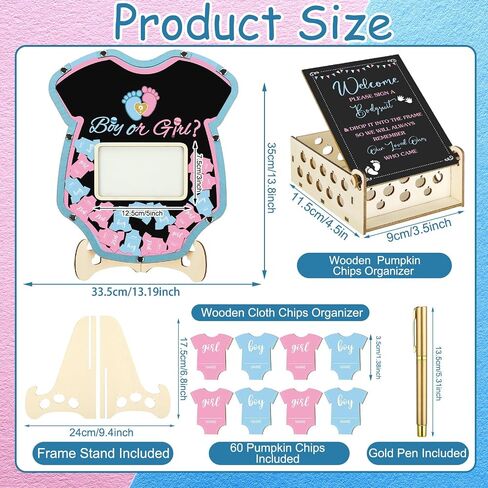 Wenqik 63 PCS Baby Shower Book بدائل ضيوف قم بتعيين زينة استحمام الطفل مع إطار صورة Sonogram إطار التذكارات 60 شريحة خشبية دفتر لعيد الميلاد (الديناصورات) in Kuwait