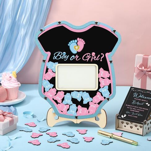 Wenqik 63 PCS Baby Shower Book بدائل ضيوف قم بتعيين زينة استحمام الطفل مع إطار صورة Sonogram إطار التذكارات 60 شريحة خشبية دفتر لعيد الميلاد (الديناصورات) in Kuwait