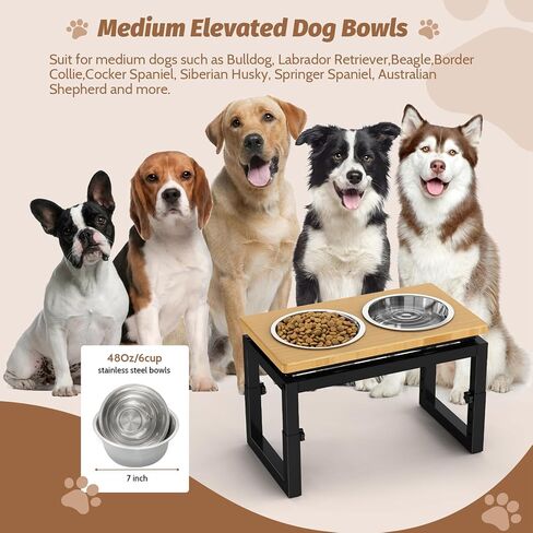 Dog Bowls Elevated, 4 Height & Angle Adjustable Raised Dog Bowl Stand, Elevated Dogs Bowl Stand for Medium Sized Pet, Sturdy Bamboo Dogs Feeding Station with 2 Stainless Steel Dishes in Saudi Arabia