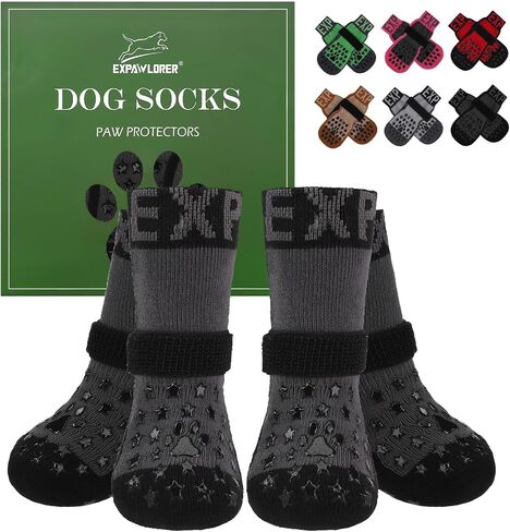 EXPAWLORER Dog Socks to Prevent Licking Paws, Dog Paw Protector with Strong Traction Control on Hardwood Floors Anti Slip, Dog Booties, Dog Shoes for Small Medium Large Senior Dogs in Saudi Arabia