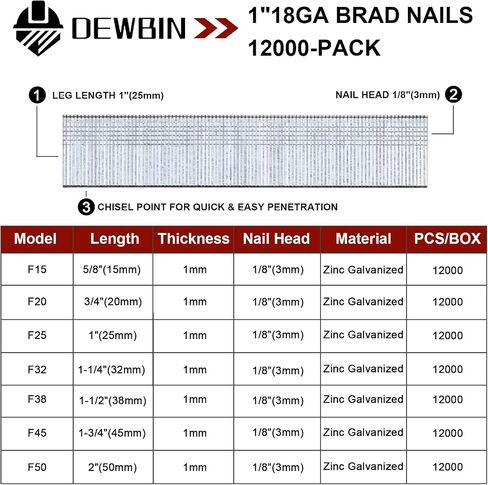 18 Gauge Brad Nails ، 6000 Counts 1 بوصة 18 Ga Brad Nails ، مسامير مجلفنة للمسدس الأظافر ، وإنهاء مسامير الأظافر للهواء المضغوط ، مسدس البراد الكهربائي. in Kuwait