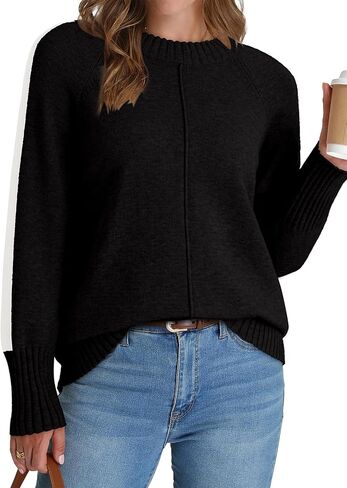 Dokotoo Womens Fall Subtins غير الرسمي الطويل الأكمام Crewneck Block Block Pullover Rebover Tops in Saudi Arabia