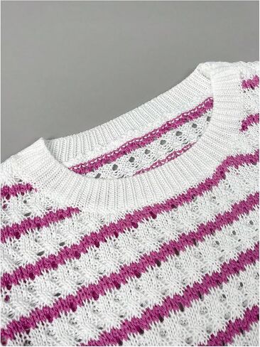 Verdusa Women's Striped Sweater Cap Sleeve Hollow Out Knit Tops Lightweight Sweater Vest in Saudi Arabia