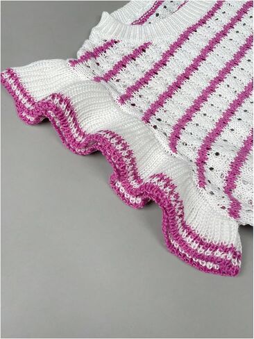 Verdusa Women's Striped Sweater Cap Sleeve Hollow Out Knit Tops Lightweight Sweater Vest in Saudi Arabia