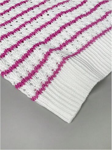 Verdusa Women's Striped Sweater Cap Sleeve Hollow Out Knit Tops Lightweight Sweater Vest in Saudi Arabia