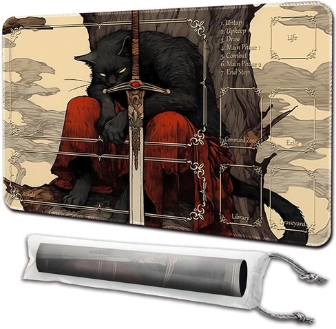 Playmat لـ MTG (مخيط) الحجم 24 × 14 بوصة ، بما في ذلك حقيبة تخزين Playmat - مناسبة جدًا لعشاق الهواة TCG MTG Playmat و Card Card (Noble Cat -No Zone) in Kuwait