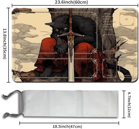 Playmat لـ MTG (مخيط) الحجم 24 × 14 بوصة ، بما في ذلك حقيبة تخزين Playmat - مناسبة جدًا لعشاق الهواة TCG MTG Playmat و Card Card (Noble Cat -No Zone) in Kuwait