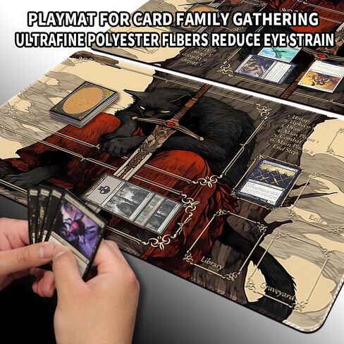 Playmat لـ MTG (مخيط) الحجم 24 × 14 بوصة ، بما في ذلك حقيبة تخزين Playmat - مناسبة جدًا لعشاق الهواة TCG MTG Playmat و Card Card (Noble Cat -No Zone) in Kuwait