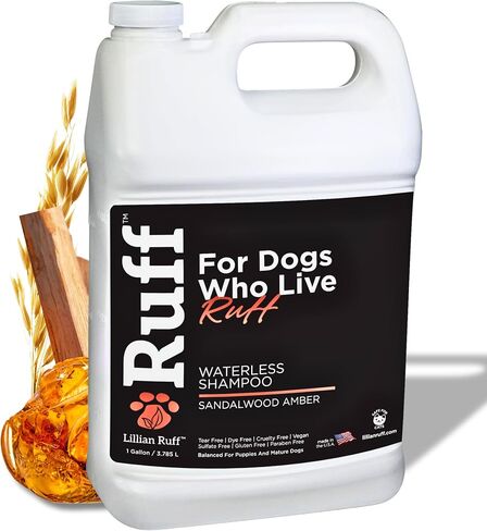 Ruff by Lillian Ruff No-Rinse Waterless Dog Shampoo Spray | Sandalwood Amber | Pet Deodorizer | for Cleaning, Conditioning, Detangling & Moisturizing Dogs & Cats | Safe for Puppies | USA Made in Saudi Arabia