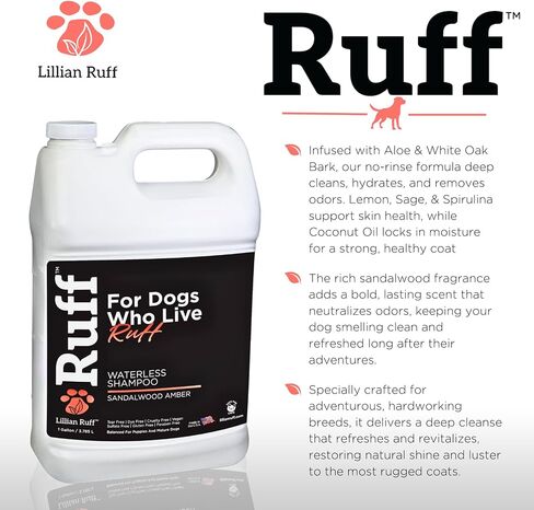 Ruff by Lillian Ruff No-Rinse Waterless Dog Shampoo Spray | Sandalwood Amber | Pet Deodorizer | for Cleaning, Conditioning, Detangling & Moisturizing Dogs & Cats | Safe for Puppies | USA Made in Saudi Arabia