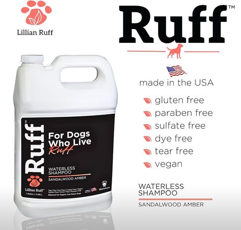 Ruff by Lillian Ruff No-Rinse Waterless Dog Shampoo Spray | Sandalwood Amber | Pet Deodorizer | for Cleaning, Conditioning, Detangling & Moisturizing Dogs & Cats | Safe for Puppies | USA Made in Saudi Arabia