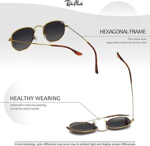 RICH MODE Polarized Hexagon Sunglasses for Women Men Polygon Square Sun Glasses UV400 Protection Metal Frame in Saudi Arabia