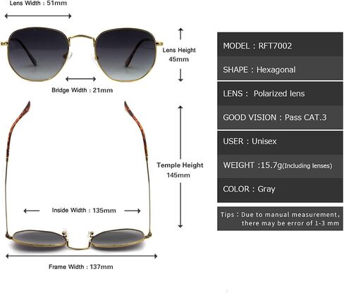 RICH MODE Polarized Hexagon Sunglasses for Women Men Polygon Square Sun Glasses UV400 Protection Metal Frame in Saudi Arabia