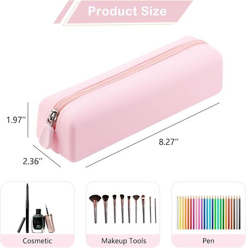 Cute Silicone Makeup Brush Holder, Soft Portable Cosmetic Brush Bag with Zipper, Travel Makeup Brush Case(01Lightpink) in Saudi Arabia