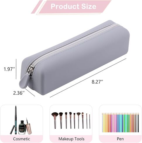 Cute Silicone Makeup Brush Holder, Soft Portable Cosmetic Brush Bag with Zipper, Travel Makeup Brush Case(01Lightpink) in Saudi Arabia