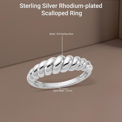 Diamond2Deal Sterling Silver Rhodium-plated Scalloped Ring in Saudi Arabia