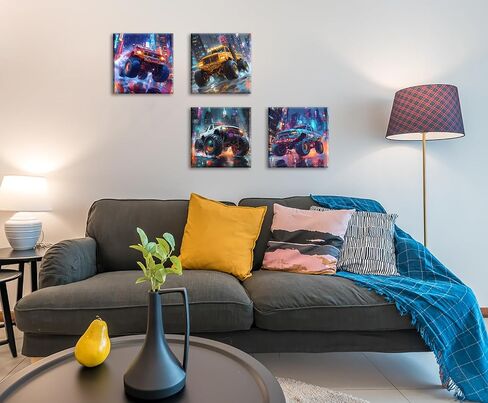 NamoSet Monster The Truck Boys Room Decor - Watercolor Cool Truck Canvas Art Cartoon Carters Plant Prints for Room Gen Bedroom Framed Wear to Hange 12 "× 12" × 4 in Saudi Arabia