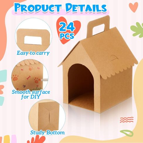 Shinyrelief 24 PCS Dog Party Favors Boxes Cog Dog House على شكل صناديق هدايا مع ثقوب قابلة للطي مع مقبض لجرو PET ANTREMTIN in Kuwait