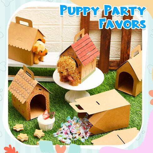 Shinyrelief 24 PCS Dog Party Favors Boxes Cog Dog House على شكل صناديق هدايا مع ثقوب قابلة للطي مع مقبض لجرو PET ANTREMTIN in Kuwait