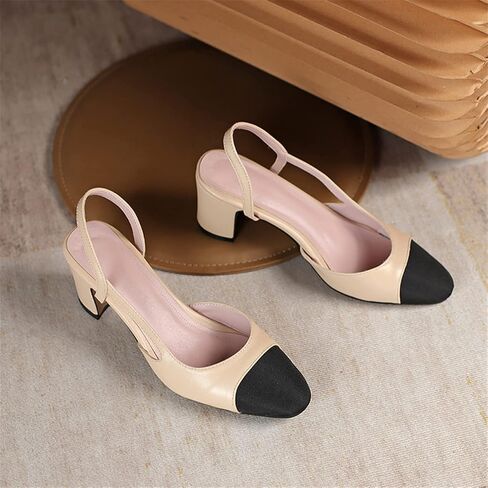 MIRAAZZURRA Women Sling Back Pumps Chunky Heels Sexy Splicing Round Toe Casual Wedding Shoes for Women Fashion Dress Shoes in Kuwait