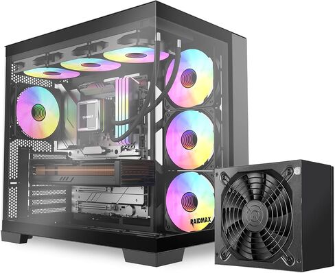 RAIDMAX Infinita I610 Dual Ramber ATX Gaming Case ، Pre-install 4x Argb Fans + 80+ Gold 700W + 240mm Water Pooler ، 270 ° LOWERS O11 GLASS ، يدعم ما يصل إلى 400 مم GPU و CONNECT CONNECT MB in Kuwait