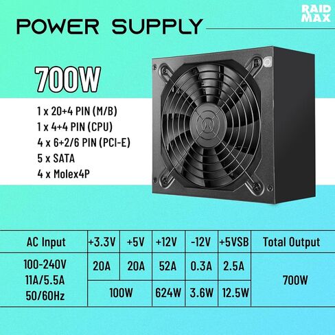 RAIDMAX Infinita I610 Dual Ramber ATX Gaming Case ، Pre-install 4x Argb Fans + 80+ Gold 700W + 240mm Water Pooler ، 270 ° LOWERS O11 GLASS ، يدعم ما يصل إلى 400 مم GPU و CONNECT CONNECT MB in Kuwait