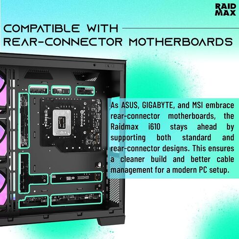 RAIDMAX Infinita I610 Dual Ramber ATX Gaming Case ، Pre-install 4x Argb Fans + 80+ Gold 700W + 240mm Water Pooler ، 270 ° LOWERS O11 GLASS ، يدعم ما يصل إلى 400 مم GPU و CONNECT CONNECT MB in Kuwait