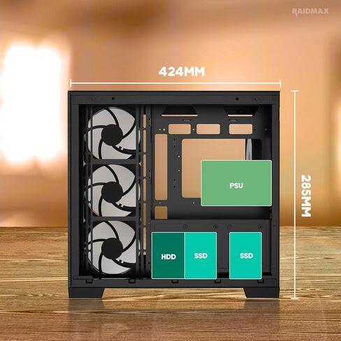 RAIDMAX Infinita I610 Dual Ramber ATX Gaming Case ، Pre-install 4x Argb Fans + 80+ Gold 700W + 240mm Water Pooler ، 270 ° LOWERS O11 GLASS ، يدعم ما يصل إلى 400 مم GPU و CONNECT CONNECT MB in Kuwait
