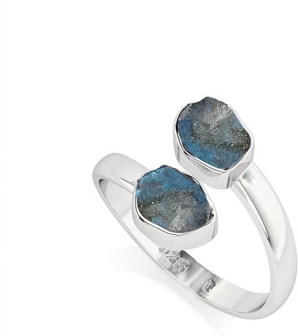 Natural Raw/Rough Labradorite 2 Stone Size Adjustable Stackable Twister Ring for Women in Sterling Silver, November Birthstone Jewelry Gifts for Her (Bezel-Set) in Saudi Arabia