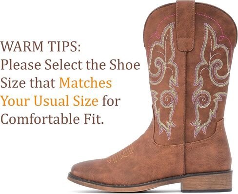 Cowboy Boots For Women Square Toe Cowgirl Wide Mid Calf Western Boots | Comfortable, Pull-on, Colorful Embroidered, Vintage-modern, Stylish for Daily Life and Outdoor Adventures. in Saudi Arabia