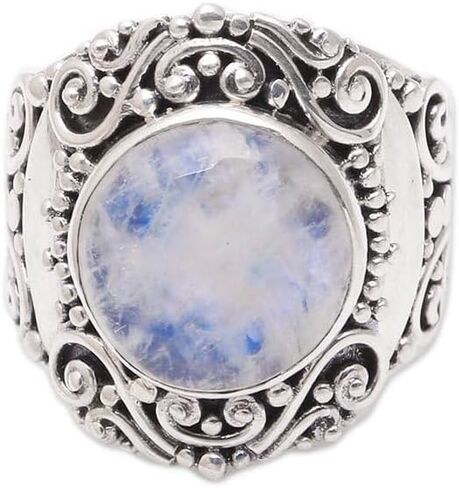 Novica Artisan Rainbow Moonstone Cocktail Ring من Bali .925 Sterling Silver Indonesia "حديقة ليلية" in Saudi Arabia