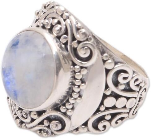 Novica Artisan Rainbow Moonstone Cocktail Ring من Bali .925 Sterling Silver Indonesia "حديقة ليلية" in Saudi Arabia