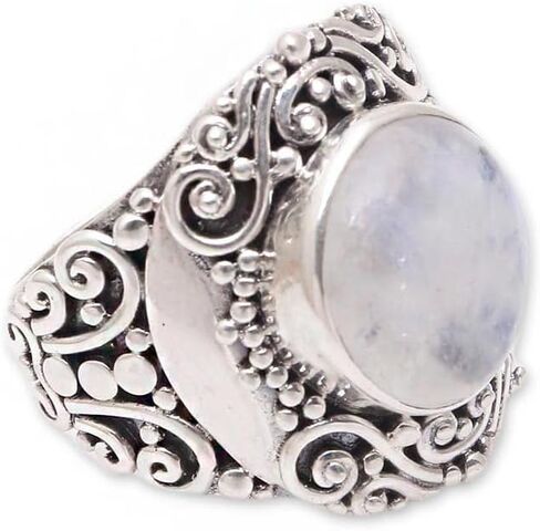 Novica Artisan Rainbow Moonstone Cocktail Ring من Bali .925 Sterling Silver Indonesia "حديقة ليلية" in Saudi Arabia