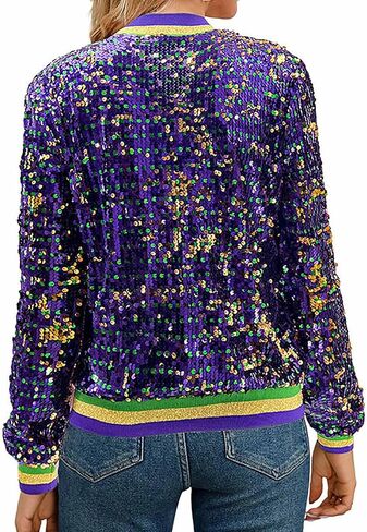 Carnival Festival Costumes for Women Mardi Gras Sequin Jacket Front Zip Up Glitter Bomber Jackets New Orleans Outfits in Saudi Arabia