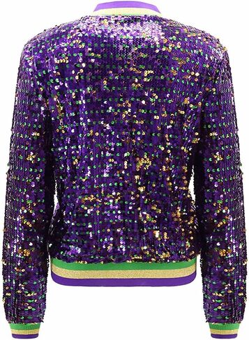 Carnival Festival Costumes for Women Mardi Gras Sequin Jacket Front Zip Up Glitter Bomber Jackets New Orleans Outfits in Saudi Arabia