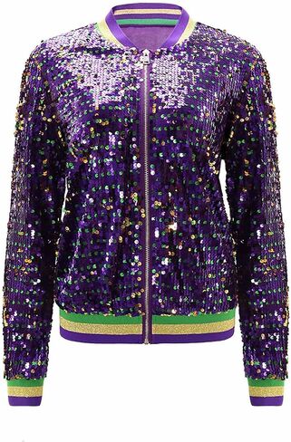 Carnival Festival Costumes for Women Mardi Gras Sequin Jacket Front Zip Up Glitter Bomber Jackets New Orleans Outfits in Saudi Arabia