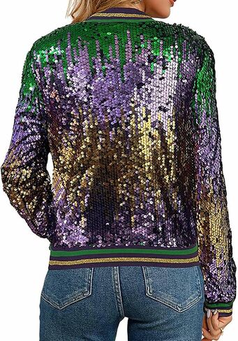 Carnival Festival Costumes for Women Mardi Gras Sequin Jacket Front Zip Up Glitter Bomber Jackets New Orleans Outfits in Saudi Arabia