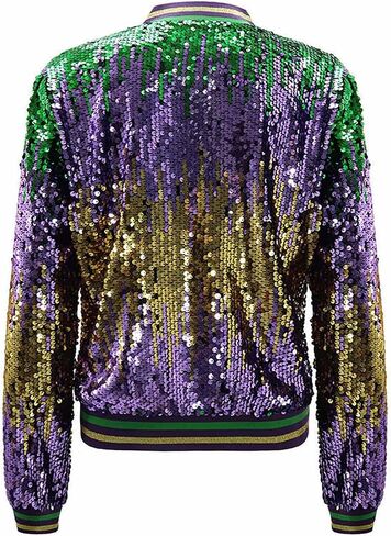 Carnival Festival Costumes for Women Mardi Gras Sequin Jacket Front Zip Up Glitter Bomber Jackets New Orleans Outfits in Saudi Arabia