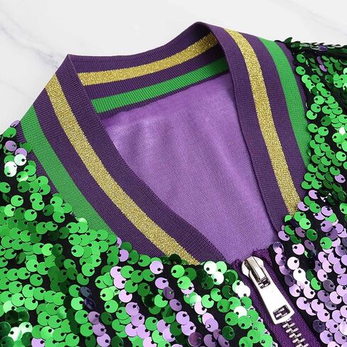 Carnival Festival Costumes for Women Mardi Gras Sequin Jacket Front Zip Up Glitter Bomber Jackets New Orleans Outfits in Saudi Arabia