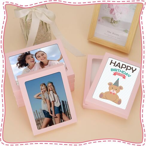60 Pcs Greeting Card Storage Box,5.39 x 7.36 x 1 Inch Greeting Card Boxes Kraft Paper Box with PVC Transparent Window Bulk Frame Photo Storage Case (Kraft, 5.39 x 7.36 x 1 Inch) in Kuwait