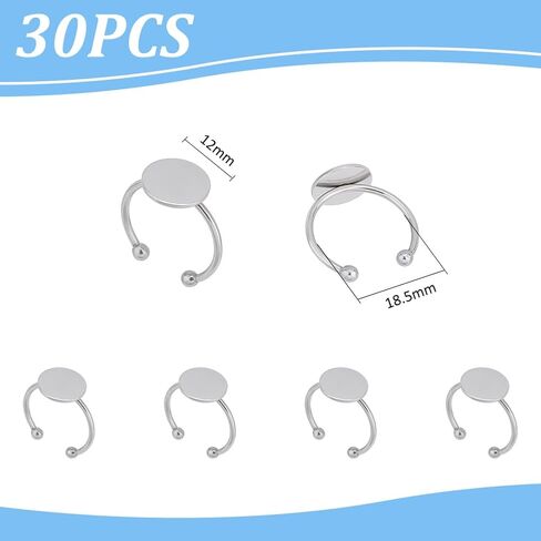 UNICRAFTALE 30 Pcs Adjustable Blank Rings Base Finger Rings Components Pad Ring Base Ring Tray 10mm Open Cuff Finger Rings Stainless Steel Flat Round Bezel Tray Ring for DIY Jewelry Making Supplies in Saudi Arabia